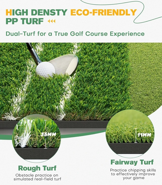 Alt view image 5 of 7 - Premium 5x4ft Dual-Turf Golf Hitting Mat with 21MM50MM High-Elasticity Base, Alignment & Angle-of-Approach Aid for Indoor/Outdoor Practice, Ideal Gifts for Men, Him, Dad & Husband, Green