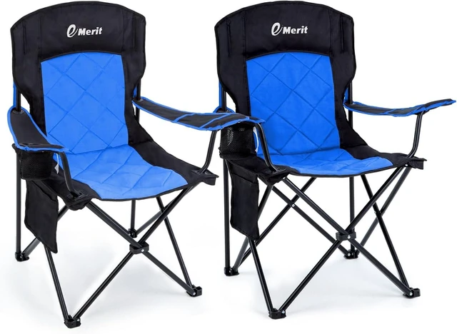 Main image of 2-Pack Diamond-Quilted Folding Camping Chair with Adjustable Armrest