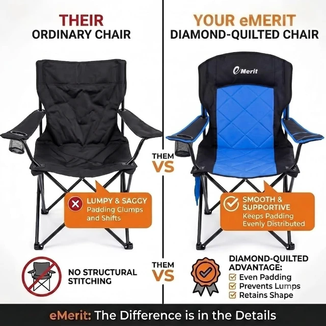 Alt view image 4 of 7 - 2-Pack Diamond-Quilted Folding Camping Chair with Adjustable Armrest