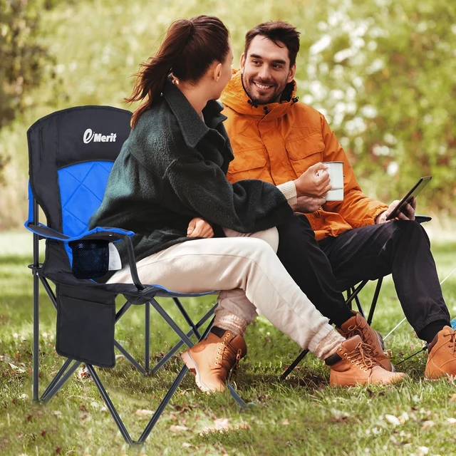 Alt view image 2 of 7 - 2-Pack Diamond-Quilted Folding Camping Chair with Adjustable Armrest
