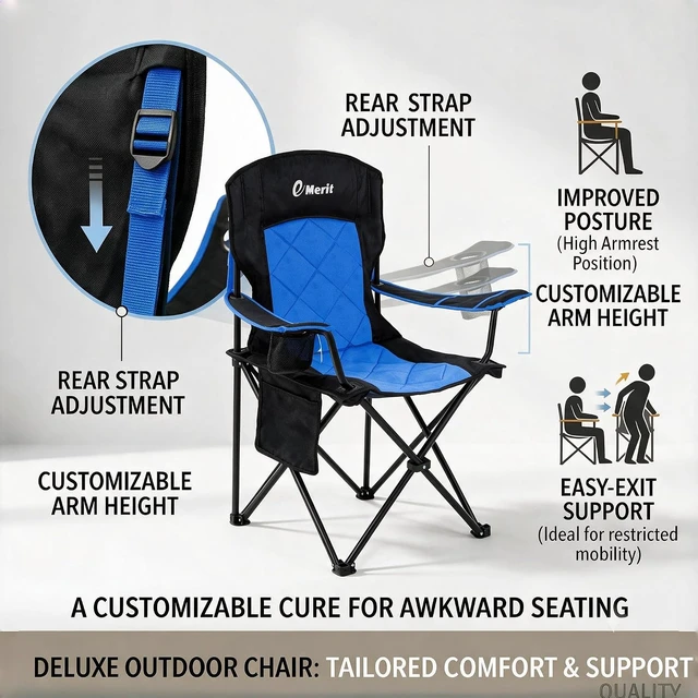 Alt view image 5 of 7 - 2-Pack Diamond-Quilted Folding Camping Chair with Adjustable Armrest