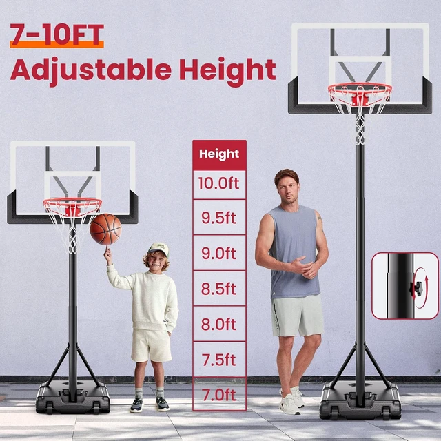 Alt view image 7 of 7 - Portable Outdoor Basketball Hoop, 7-10FT Adjustable Height