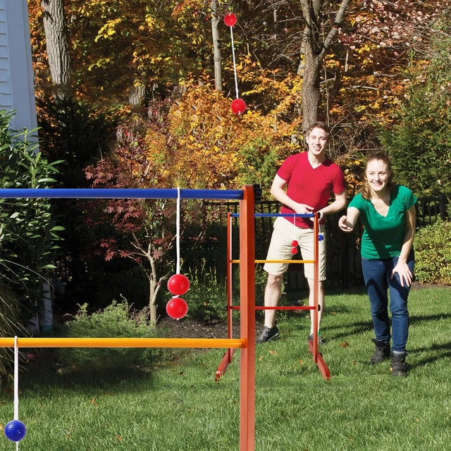 Alt view image 7 of 7 - GSE Solid Wood Ladder Ball Toss Game Set with 6 Golf Bolas & Carrying Case
