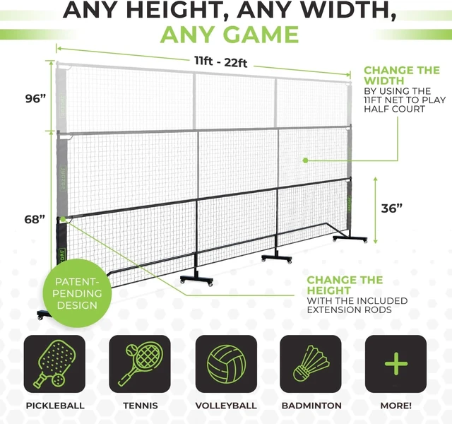 Alt view image 2 of 7 - 6-in-1 Multi-Sport Net Pickleball, Badminton, Tennis & Outdoor Volleyball Net for Backyard Regulation 22ft & Half-Court 11ft Patented Portable Pickleball & Driveway Nets