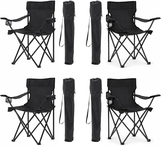 Main image of 4-Pack Portable Folding Camping Chairs for Beach & Lawn (Black)