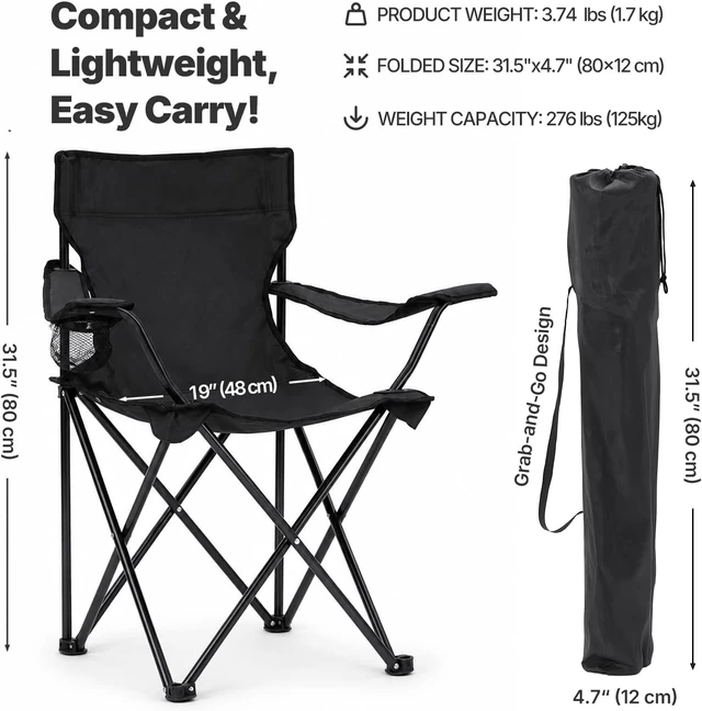 Alt view image 2 of 6 - 4-Pack Portable Folding Camping Chairs for Beach & Lawn (Black)
