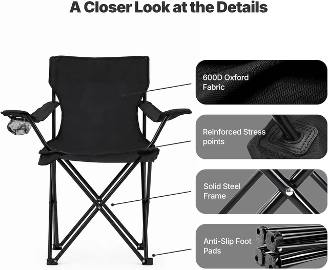 Alt view image 4 of 6 - 4-Pack Portable Folding Camping Chairs for Beach & Lawn (Black)