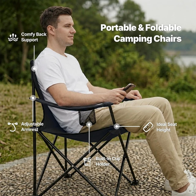 Alt view image 3 of 6 - 4-Pack Portable Folding Camping Chairs for Beach & Lawn (Black)