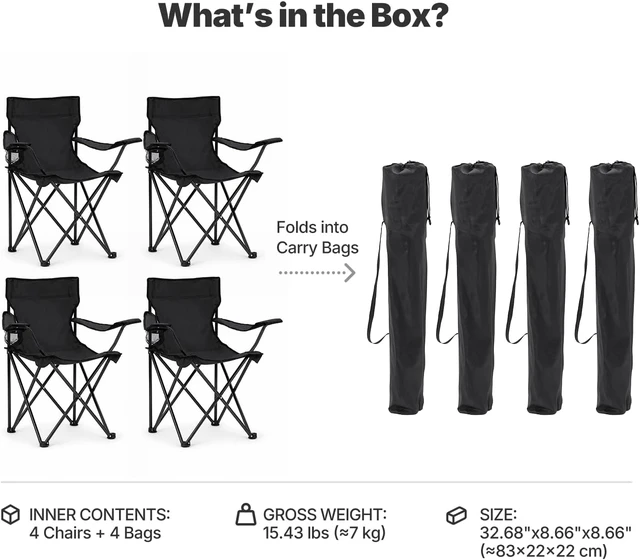 Alt view image 5 of 6 - 4-Pack Portable Folding Camping Chairs for Beach & Lawn (Black)