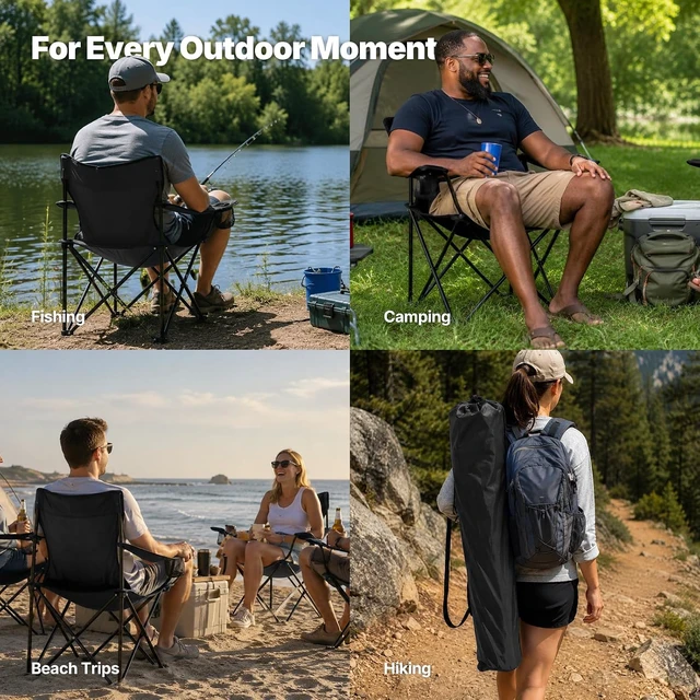 Alt view image 6 of 6 - 4-Pack Portable Folding Camping Chairs for Beach & Lawn (Black)