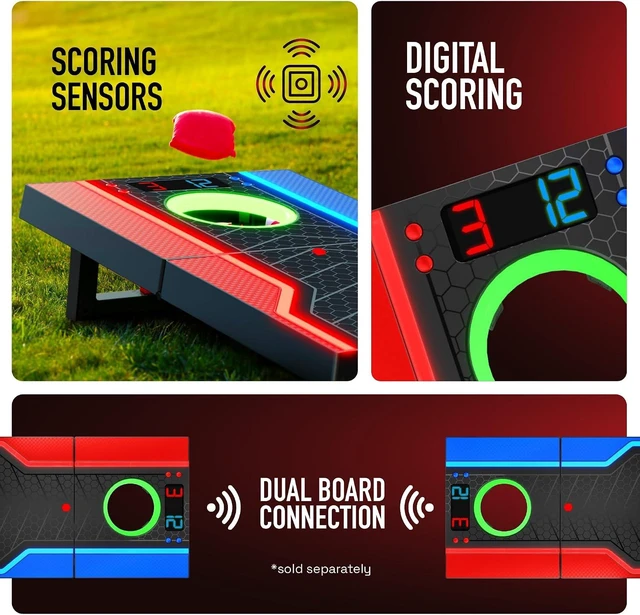 Alt view image 2 of 7 - Electronic Cornhole Board Set with Auto Scoring, Remote & 8 Bean Bags, Ages 8-12