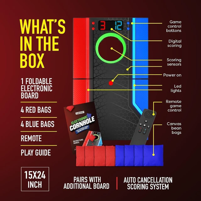 Alt view image 3 of 7 - Electronic Cornhole Board Set with Auto Scoring, Remote & 8 Bean Bags, Ages 8-12