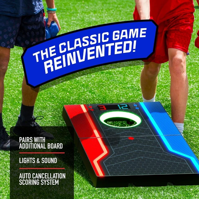 Alt view image 7 of 7 - Electronic Cornhole Board Set with Auto Scoring, Remote & 8 Bean Bags, Ages 8-12