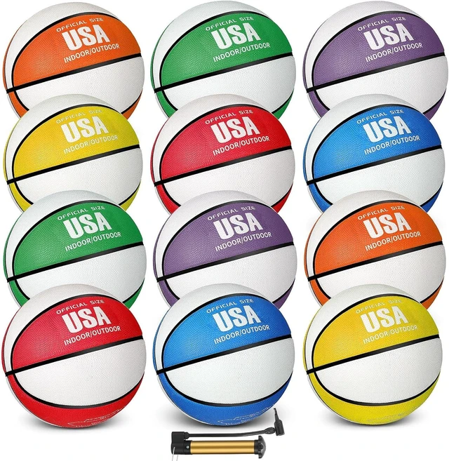 Main image of 12 Pcs Rubber Basketball Bulk with Pump for Indoor & Outdoor