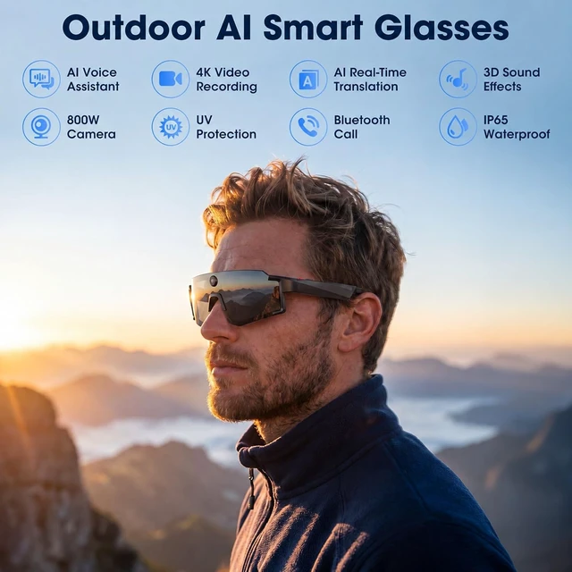 Alt view image 5 of 7 - 4K AI Smart Glasses with POV Camera Video Recording for Cycling & Hiking