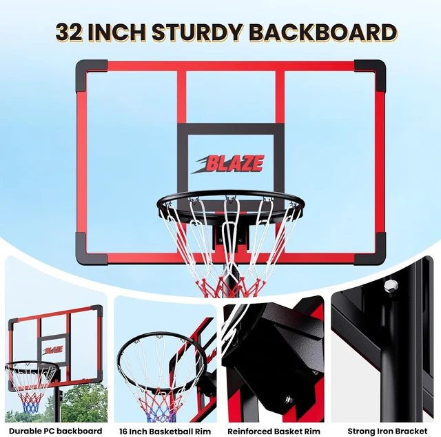 Alt view image 2 of 7 - Portable Basketball Hoop for Kids & Teens with 4.18.5FT Adjustable Height, 32'' Shatterproof Backboard & Fillable Weight Bag Base Outdoor Goal for Backyard & Driveway