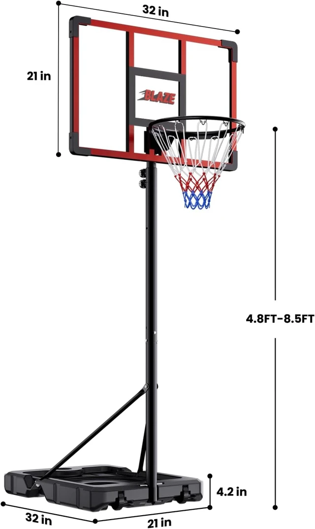 Alt view image 7 of 7 - Portable Basketball Hoop for Kids & Teens with 4.18.5FT Adjustable Height, 32'' Shatterproof Backboard & Fillable Weight Bag Base Outdoor Goal for Backyard & Driveway