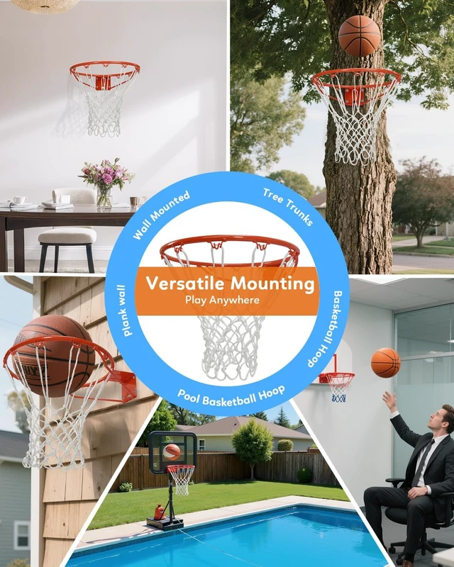 Alt view image 5 of 7 - 18" Solid Steel Heavy Duty Basketball Rim Replacement with Heavy-Duty Net, Pro-Grade Double Spring Hoop Rim, Wall-Mount & Complete Installation Kit