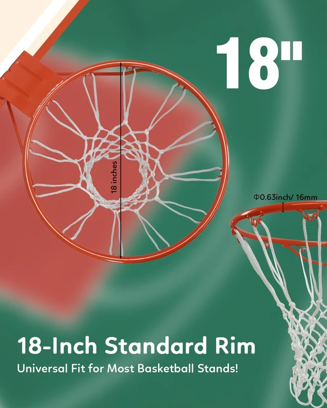 Alt view image 7 of 7 - 18" Solid Steel Heavy Duty Basketball Rim Replacement with Heavy-Duty Net, Pro-Grade Double Spring Hoop Rim, Wall-Mount & Complete Installation Kit
