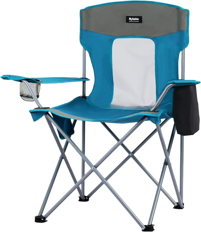 Main image of Portable Folding Camping Lawn Chair with Cup Holder, Blue