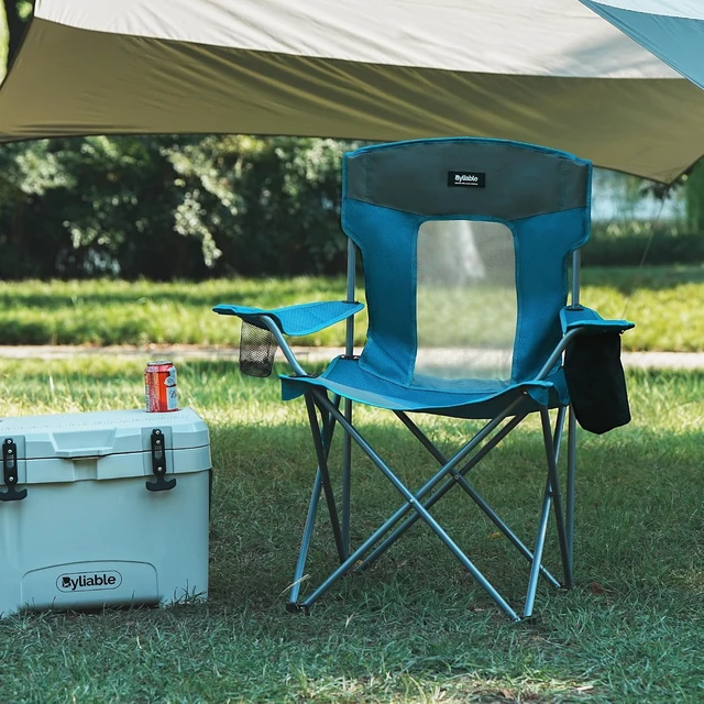 Alt view image 2 of 7 - Portable Folding Camping Lawn Chair with Cup Holder, Blue