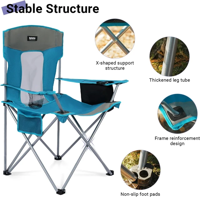 Alt view image 5 of 7 - Portable Folding Camping Lawn Chair with Cup Holder, Blue