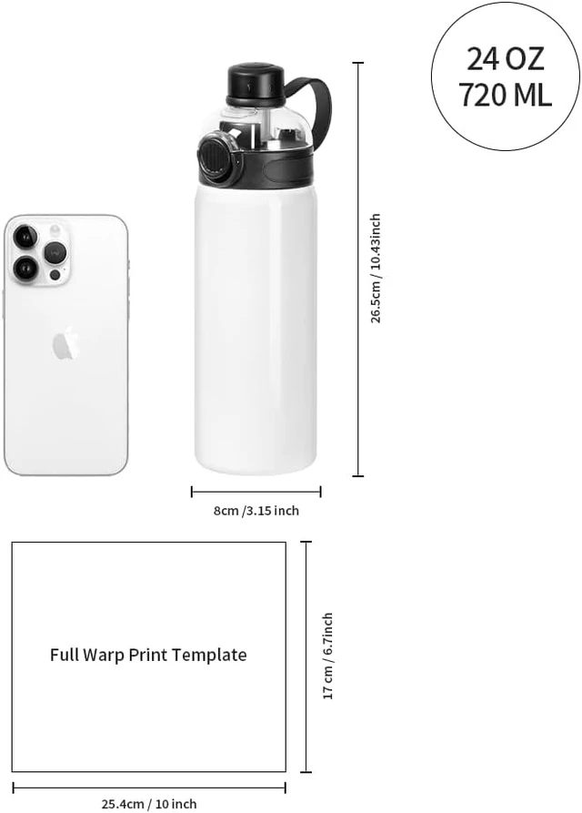 Alt view image 2 of 7 - 8 Pack 24 OZ Sublimation Sports Water Bottle Blanks, Bulk