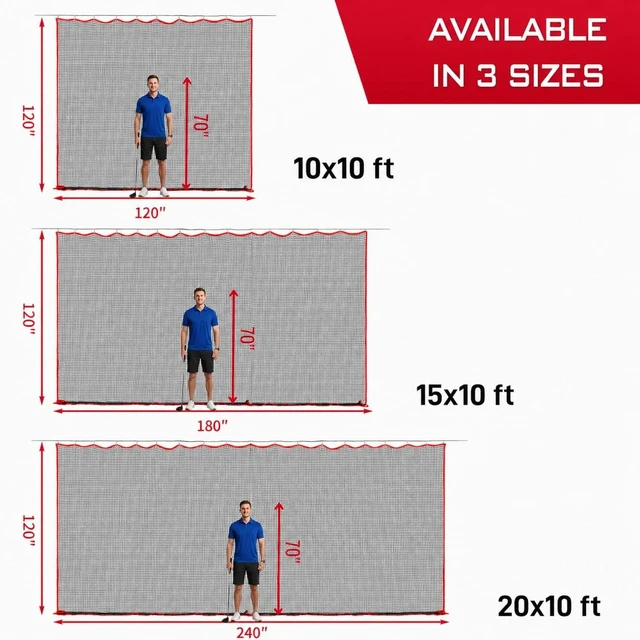 Alt view image 6 of 7 - 10ft/15ft/20ft Golf Netting with 0.75" High-Impact Mesh, Easy Set Up Net