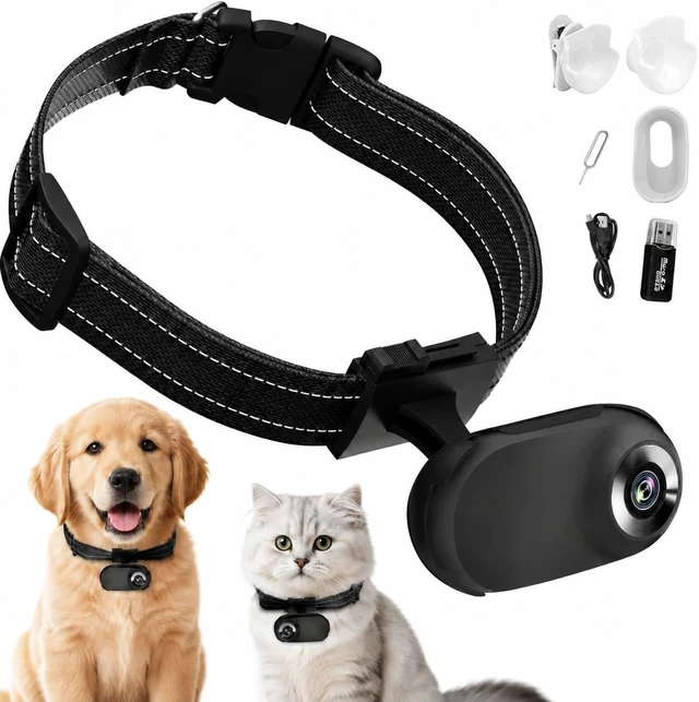 Main image of HD 1080P Wireless Cat Camera Collar with Video Recording, Mini Body Action Camera for Pet Supplies, Outdoor/Indoor, Birthday Gift, No WiFiBlack