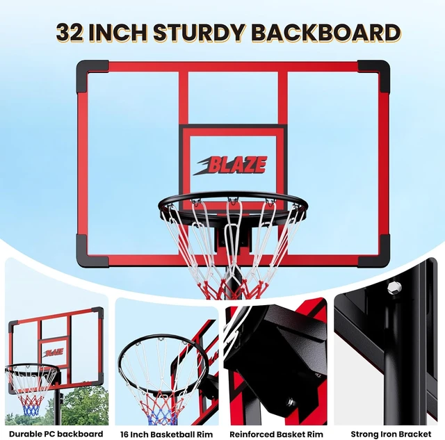 Alt view image 2 of 7 - 32 Inch Portable Basketball Hoop for Kids with 4.18.5FT Adjustable Height & Weight Bag, Outdoor Goal