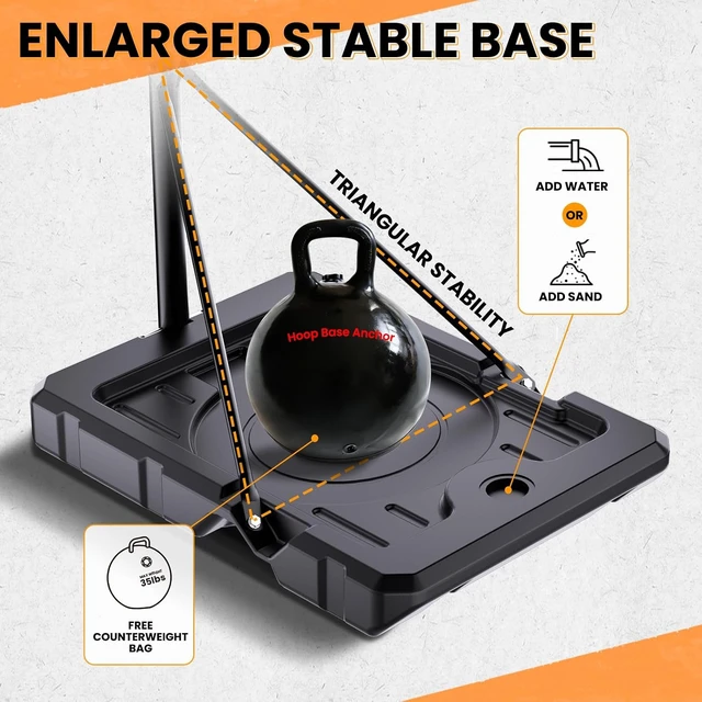 Alt view image 4 of 7 - 32 Inch Portable Basketball Hoop for Kids with 4.18.5FT Adjustable Height & Weight Bag, Outdoor Goal