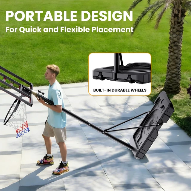 Alt view image 5 of 7 - 32 Inch Portable Basketball Hoop for Kids with 4.18.5FT Adjustable Height & Weight Bag, Outdoor Goal