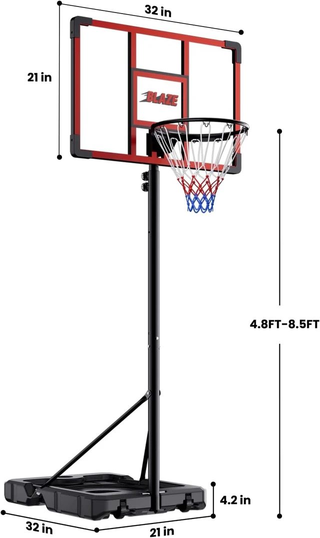Alt view image 7 of 7 - 32 Inch Portable Basketball Hoop for Kids with 4.18.5FT Adjustable Height & Weight Bag, Outdoor Goal