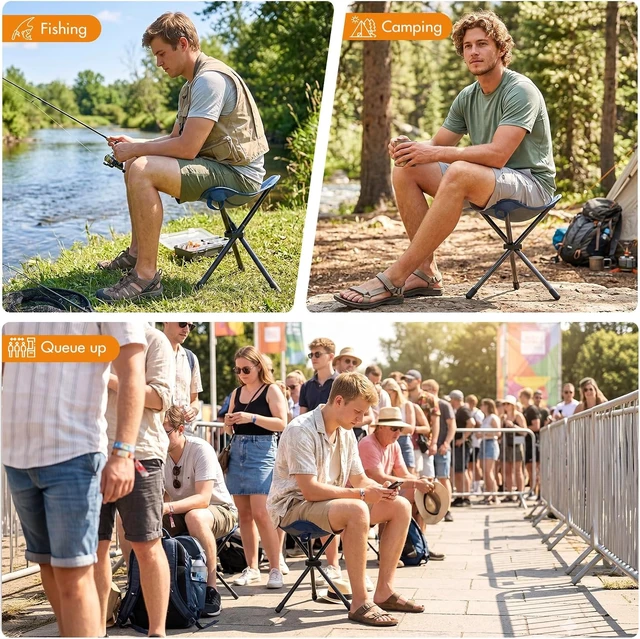 Alt view image 7 of 7 - 2 Pack Tall Folding Tripod Stool, Portable Chair for Outdoor Camping