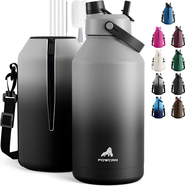Main image of 64 oz Insulated Stainless Steel Sport Water Bottle with 2-in-1 Straw & Spout Lid, Keeps Cold 48H, Leakproof, Carrier Bag for Men, Fitness, Outdoors, Gym & Travel (Obsidian)