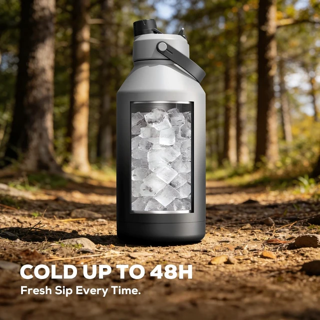 Alt view image 2 of 7 - 64 oz Insulated Stainless Steel Sport Water Bottle with 2-in-1 Straw & Spout Lid, Keeps Cold 48H, Leakproof, Carrier Bag for Men, Fitness, Outdoors, Gym & Travel (Obsidian)