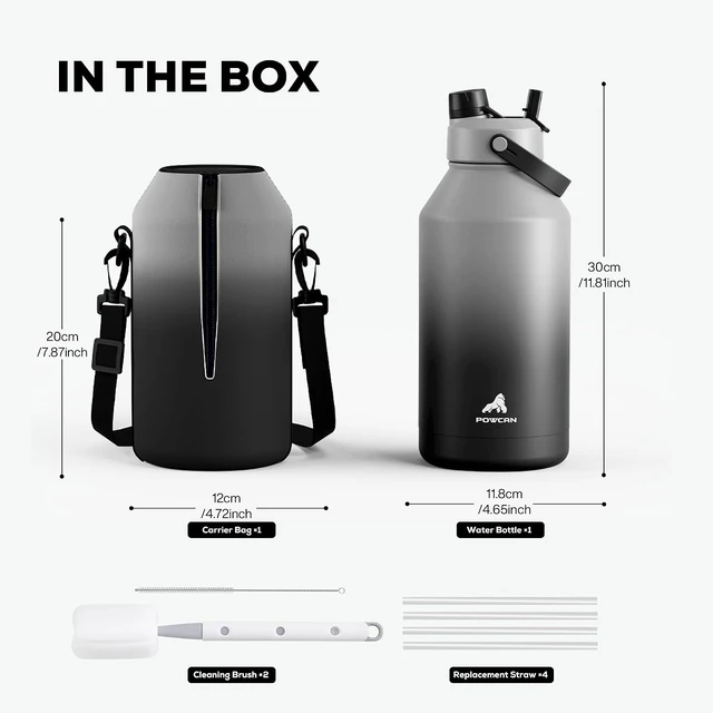 Alt view image 4 of 7 - 64 oz Insulated Stainless Steel Sport Water Bottle with 2-in-1 Straw & Spout Lid, Keeps Cold 48H, Leakproof, Carrier Bag for Men, Fitness, Outdoors, Gym & Travel (Obsidian)