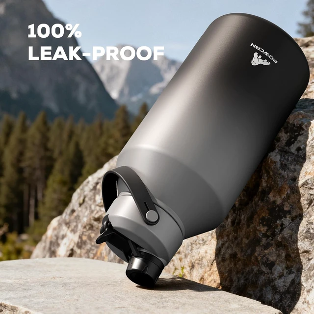Alt view image 7 of 7 - 64 oz Insulated Stainless Steel Sport Water Bottle with 2-in-1 Straw & Spout Lid, Keeps Cold 48H, Leakproof, Carrier Bag for Men, Fitness, Outdoors, Gym & Travel (Obsidian)