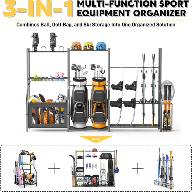 Alt view image 4 of 7 - Golf Bag Stand Sports Equipment Organizer with Ski & Ball Storage