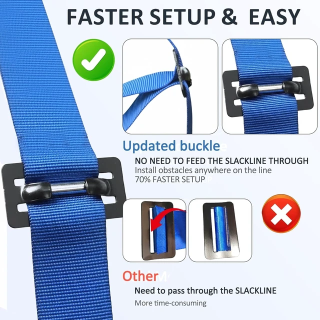 Alt view image 2 of 7 - Ninja Warrior Obstacle Course for Kids 2 x 56FT Slackline Kit with 8 Obstacles