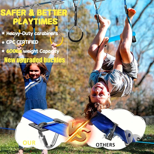Alt view image 4 of 7 - Ninja Warrior Obstacle Course for Kids 2 x 56FT Slackline Kit with 8 Obstacles