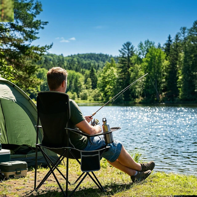 Alt view image 2 of 7 - 2Pcs Lightweight Folding Camping Chairs for Adults with 4-Can Cooler Bag & Cup Holder, Collapsible Portable Outdoor Chair for Tailgating, Beach & Fishing, Black