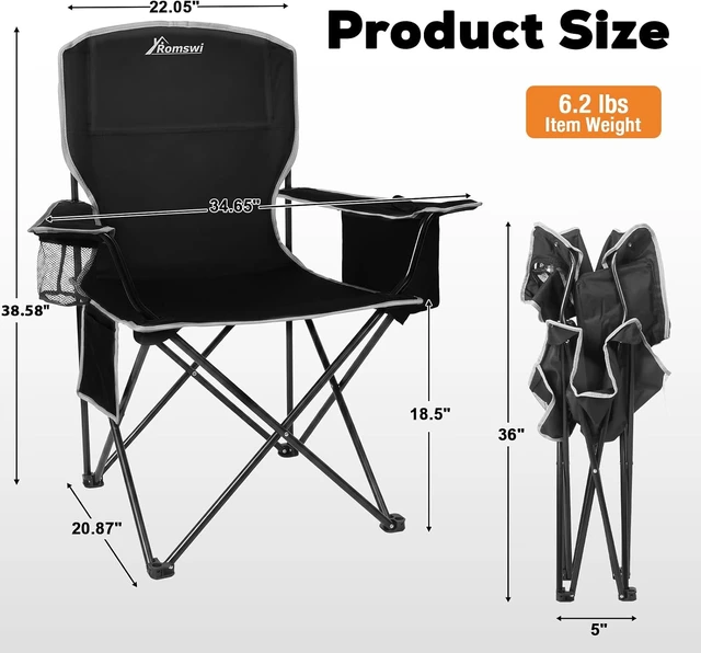 Alt view image 3 of 7 - 2Pcs Lightweight Folding Camping Chairs for Adults with 4-Can Cooler Bag & Cup Holder, Collapsible Portable Outdoor Chair for Tailgating, Beach & Fishing, Black