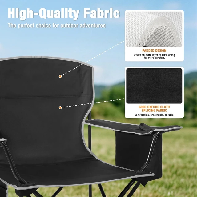 Alt view image 4 of 7 - 2Pcs Lightweight Folding Camping Chairs for Adults with 4-Can Cooler Bag & Cup Holder, Collapsible Portable Outdoor Chair for Tailgating, Beach & Fishing, Black