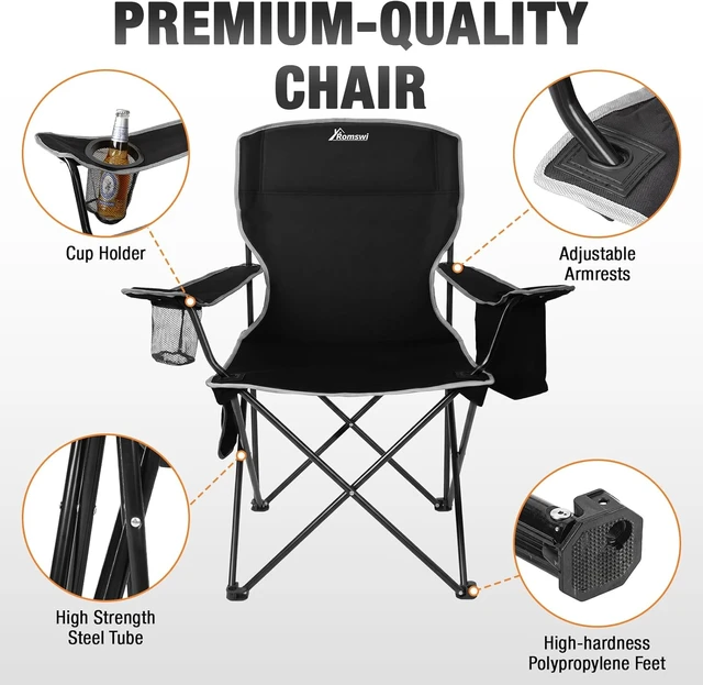 Alt view image 5 of 7 - 2Pcs Lightweight Folding Camping Chairs for Adults with 4-Can Cooler Bag & Cup Holder, Collapsible Portable Outdoor Chair for Tailgating, Beach & Fishing, Black