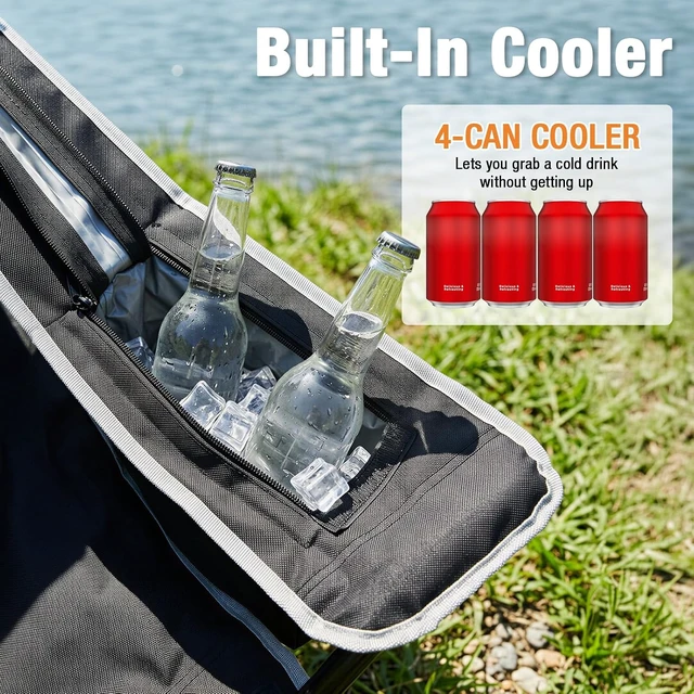 Alt view image 7 of 7 - 2Pcs Lightweight Folding Camping Chairs for Adults with 4-Can Cooler Bag & Cup Holder, Collapsible Portable Outdoor Chair for Tailgating, Beach & Fishing, Black