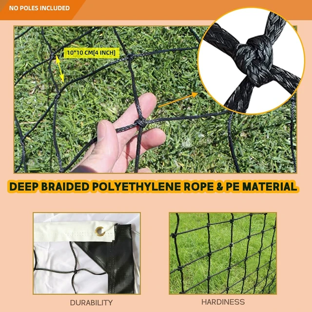 Alt view image 2 of 7 - 32x3 FT Heavy Duty Professional Volleyball Replacement Net with Steel Cable & Reinforced Dowels, 4" Square Mesh for Indoor/Outdoor, Backyard, Beach, Court, Pool, Park, School & Drills