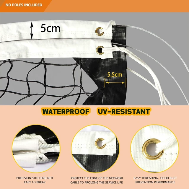 Alt view image 3 of 7 - 32x3 FT Heavy Duty Professional Volleyball Replacement Net with Steel Cable & Reinforced Dowels, 4" Square Mesh for Indoor/Outdoor, Backyard, Beach, Court, Pool, Park, School & Drills