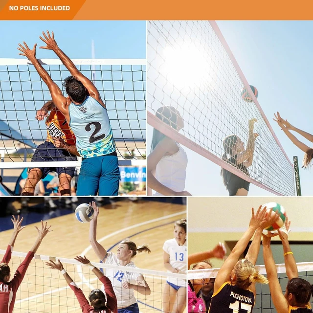 Alt view image 6 of 7 - 32x3 FT Heavy Duty Professional Volleyball Replacement Net with Steel Cable & Reinforced Dowels, 4" Square Mesh for Indoor/Outdoor, Backyard, Beach, Court, Pool, Park, School & Drills