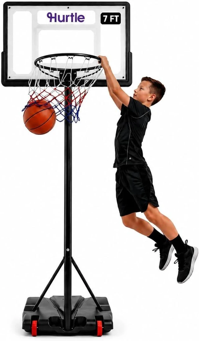 Main image of Adjustable Portable Kids Basketball Hoop with Backboard & Wheels for Indoor/Outdoor Play, Driveway & Backyard